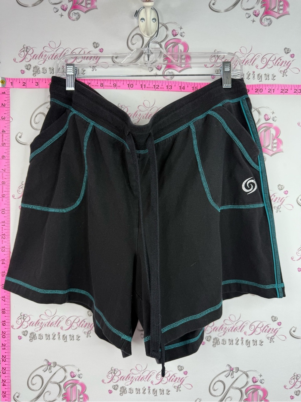 Athletic zone shorts Black Athletic Shorts with Teal Topstitching